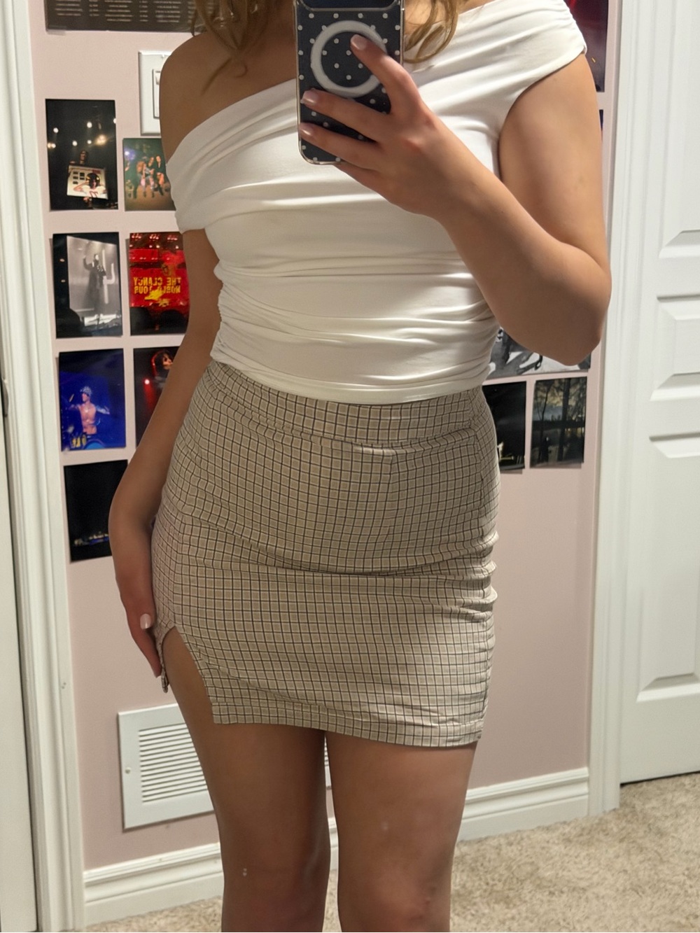 Garage Cream Windowpane Plaid Mini Skirt - Black Grid